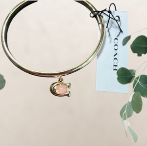 Coach Gold Bangle Bracelet with Pink Stone Charm | NWT | Signature C Logo